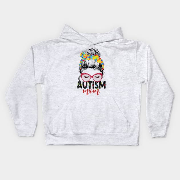 Autism Mom Puzzle Pieces Glasses Autism Awareness Woman Cute Kids Hoodie by StuSpenceart